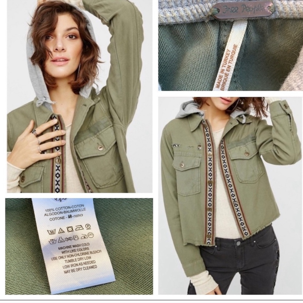 Free People Weekend Warrior Military Jacket Hood - Picture 3 of 14